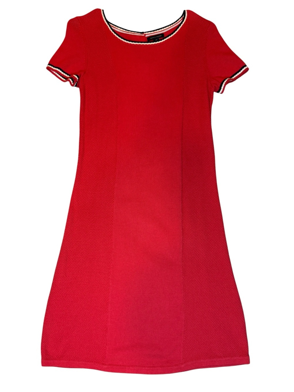 Tommy Hilfiger Red Short-Sleeve Midiu A-Line Dress with Contrast Trim
